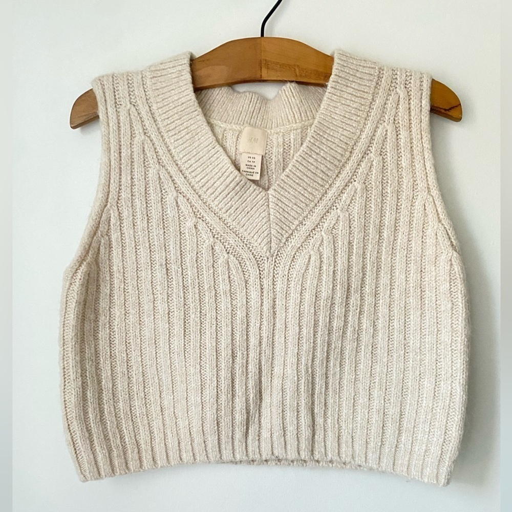 H&M Sweater Women’s XS Alpaca Wool Cream Ribbed Knit Sweater Vest Cropped